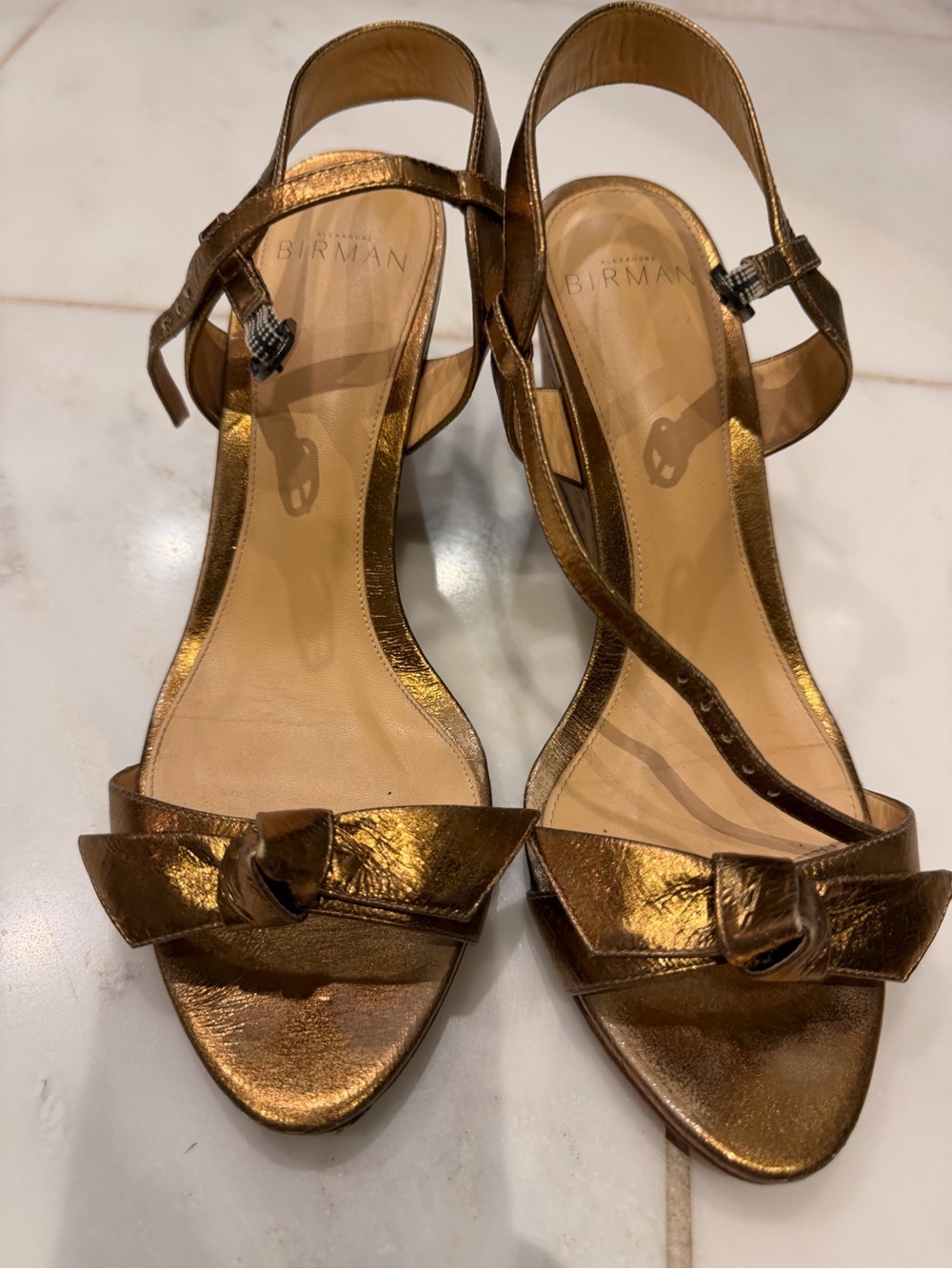 Alexandre Birman Metallic Bronze Knot Front Slingback Sandals 37